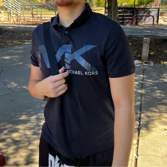 MICHAEL KORS MEN SIGNATURE LOGO POLO SHIRT TENNIS RUGBY NAVY BLUE MK CASUAL JOCK - Picture 16 of 16